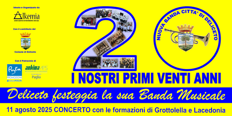 Deliceto festeggia i 20 anni della sua Banda: l'11 agosto concerto con le formazioni di Grottolella e Lacedonia.